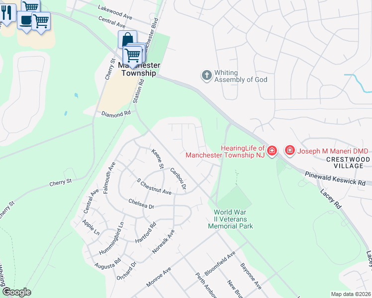 map of restaurants, bars, coffee shops, grocery stores, and more near 19 Churchill Road in Manchester Township