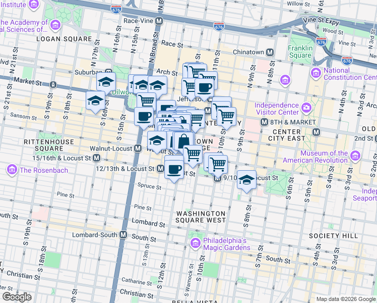 map of restaurants, bars, coffee shops, grocery stores, and more near in Philadelphia