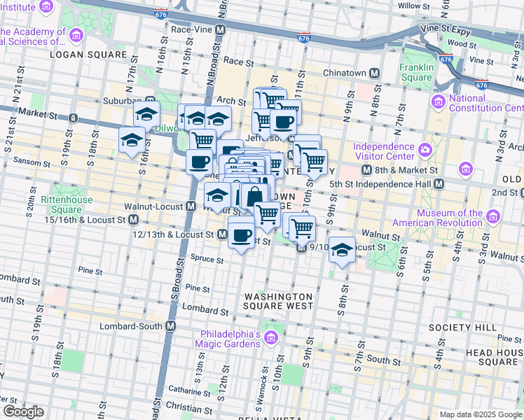 map of restaurants, bars, coffee shops, grocery stores, and more near in Philadelphia