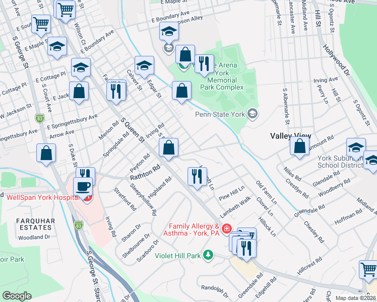 map of restaurants, bars, coffee shops, grocery stores, and more near 342 Charles Street in York