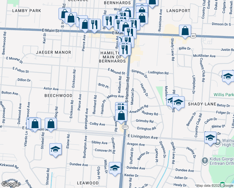 map of restaurants, bars, coffee shops, grocery stores, and more near 1234 Dutton Place in Columbus