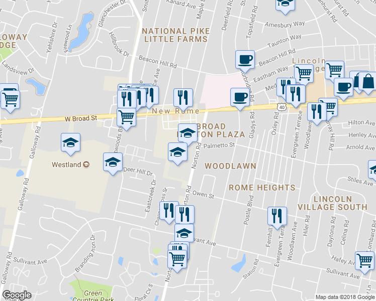 map of restaurants, bars, coffee shops, grocery stores, and more near 117 Norton Road in Columbus