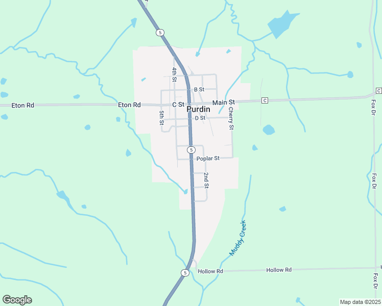 map of restaurants, bars, coffee shops, grocery stores, and more near 3rd Street in Purdin