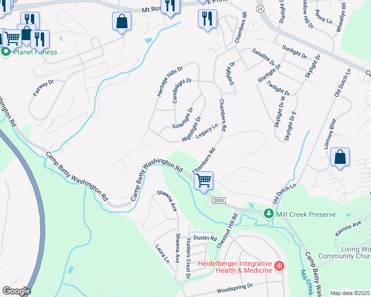 map of restaurants, bars, coffee shops, grocery stores, and more near 869 Nightlight Drive in York