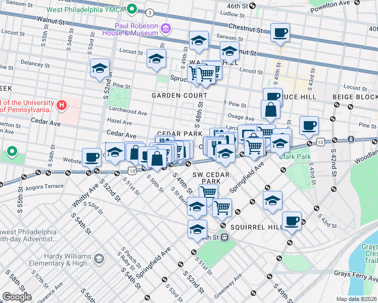 map of restaurants, bars, coffee shops, grocery stores, and more near in Philadelphia