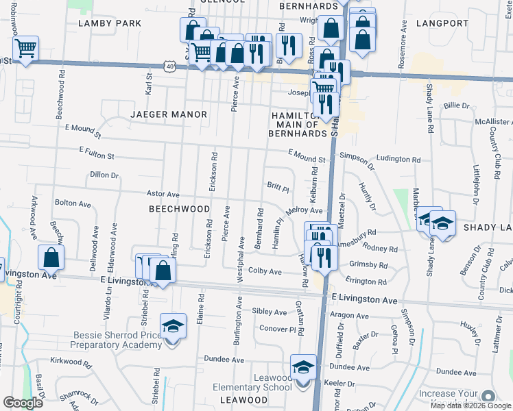 map of restaurants, bars, coffee shops, grocery stores, and more near 4274 Astor Avenue in Columbus