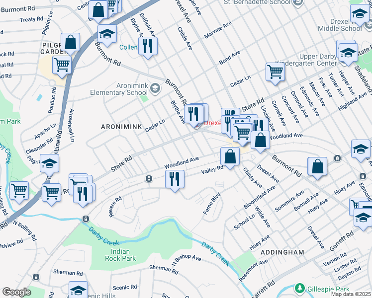 map of restaurants, bars, coffee shops, grocery stores, and more near 718 Alexander Avenue in Drexel Hill