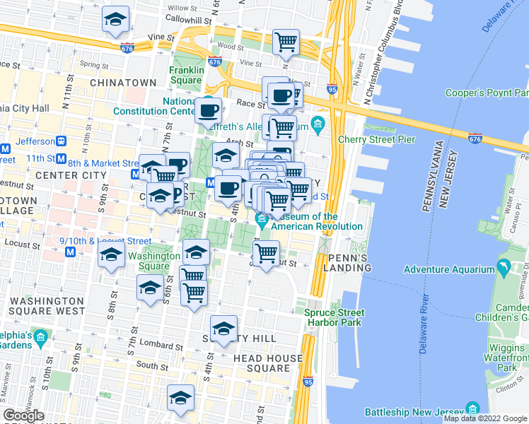 map of restaurants, bars, coffee shops, grocery stores, and more near in Philadelphia