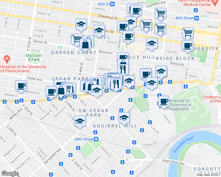 map of restaurants, bars, coffee shops, grocery stores, and more near in Philadelphia