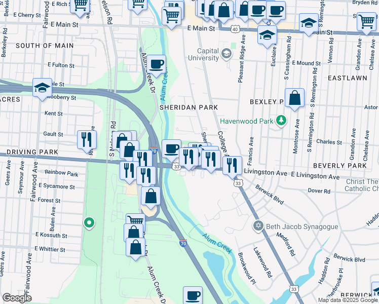 map of restaurants, bars, coffee shops, grocery stores, and more near 914 Mayfield Place in Columbus