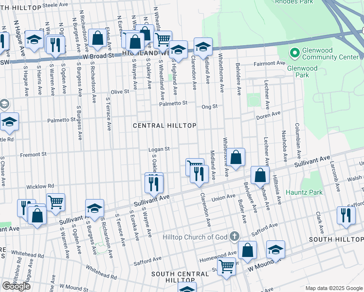 map of restaurants, bars, coffee shops, grocery stores, and more near 283 Clarendon Avenue in Columbus