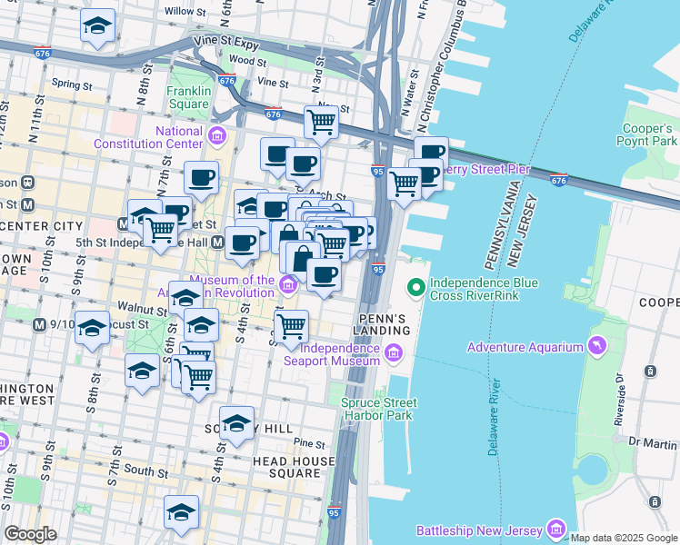 map of restaurants, bars, coffee shops, grocery stores, and more near in Philadelphia