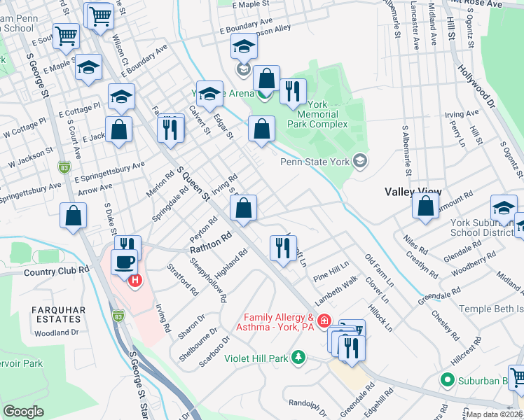 map of restaurants, bars, coffee shops, grocery stores, and more near 342 Charles Street in York