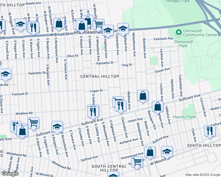 map of restaurants, bars, coffee shops, grocery stores, and more near 283 Clarendon Avenue in Columbus