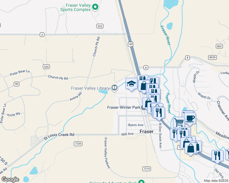 map of restaurants, bars, coffee shops, grocery stores, and more near 421 Norgren Road in Fraser