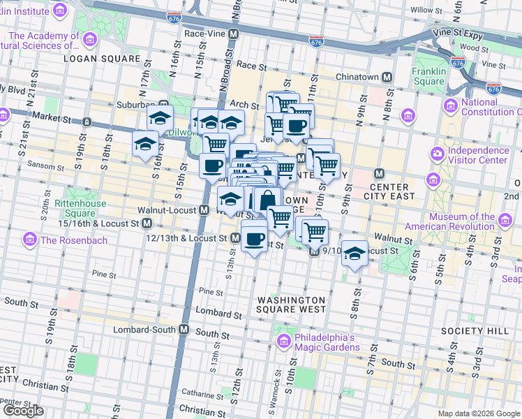 map of restaurants, bars, coffee shops, grocery stores, and more near in Philadelphia