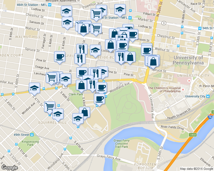 map of restaurants, bars, coffee shops, grocery stores, and more near in Philadelphia