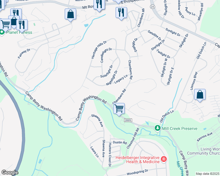 map of restaurants, bars, coffee shops, grocery stores, and more near 869 Nightlight Drive in York