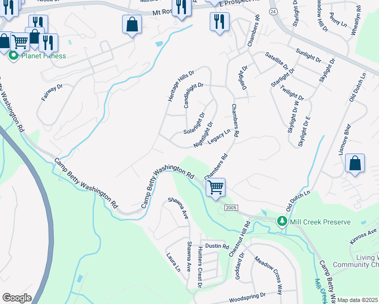 map of restaurants, bars, coffee shops, grocery stores, and more near 869 Nightlight Drive in York
