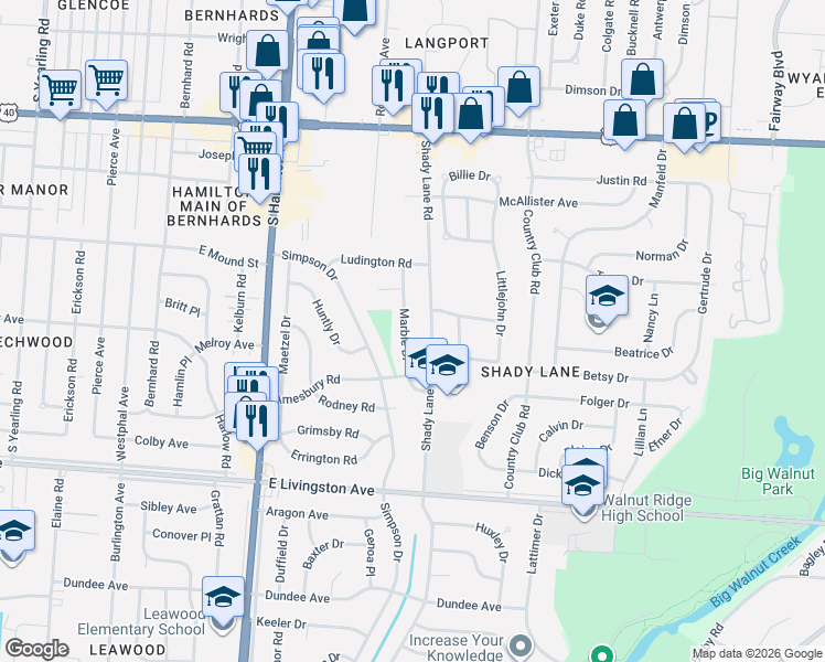 map of restaurants, bars, coffee shops, grocery stores, and more near 1272 Marble Drive in Columbus