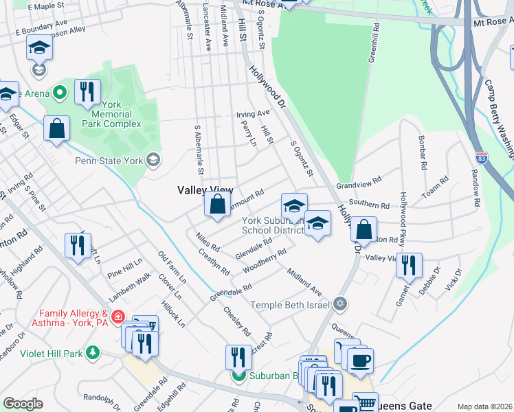 map of restaurants, bars, coffee shops, grocery stores, and more near 800 Clearmount Road in York