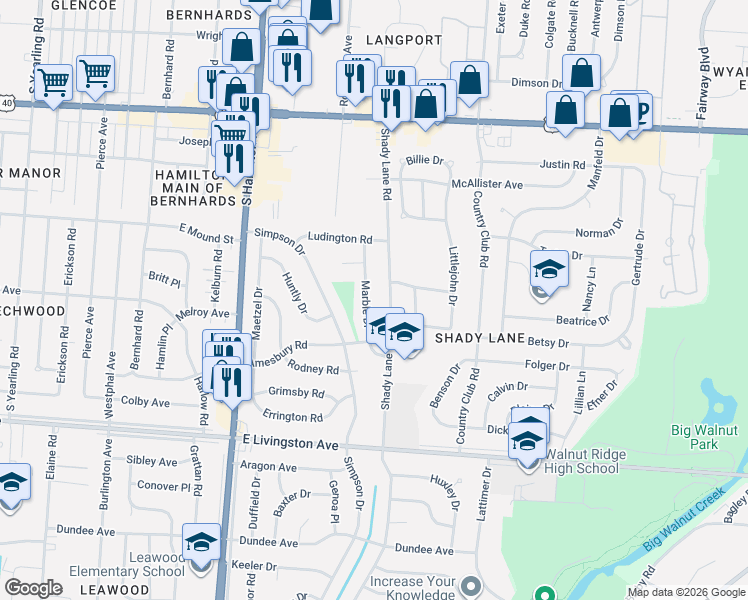 map of restaurants, bars, coffee shops, grocery stores, and more near 1272 Marble Drive in Columbus