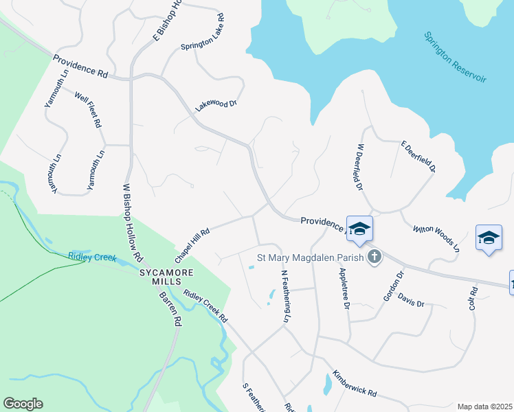 map of restaurants, bars, coffee shops, grocery stores, and more near 10 Chapel Hill Road in Media