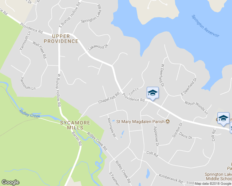map of restaurants, bars, coffee shops, grocery stores, and more near 10 Chapel Hill Road in Media