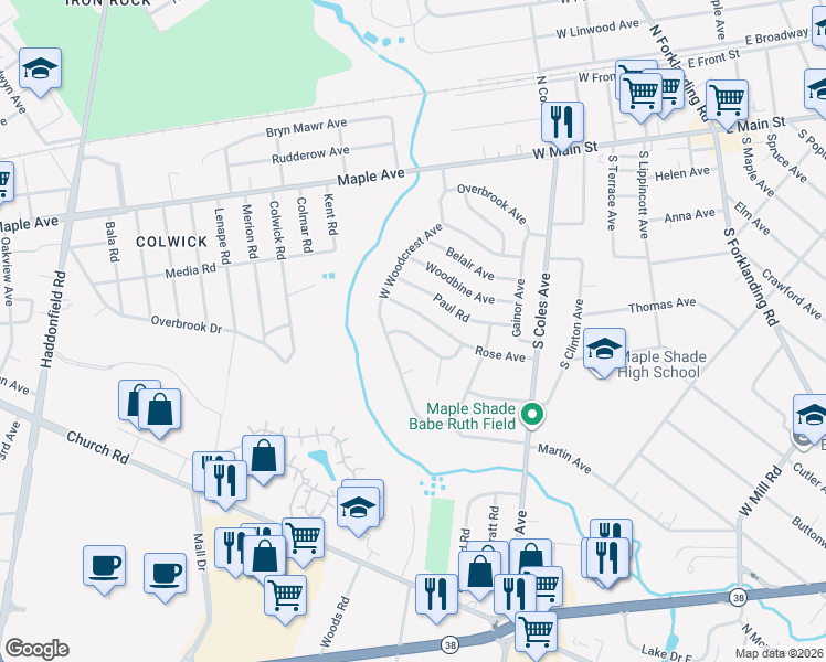 map of restaurants, bars, coffee shops, grocery stores, and more near 20 Arlington Avenue in Maple Shade Township