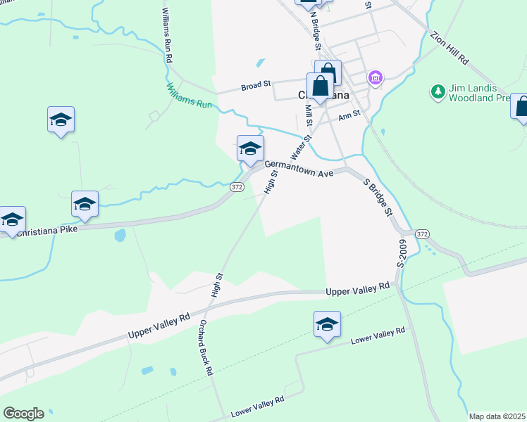 map of restaurants, bars, coffee shops, grocery stores, and more near 14 High Street in Christiana