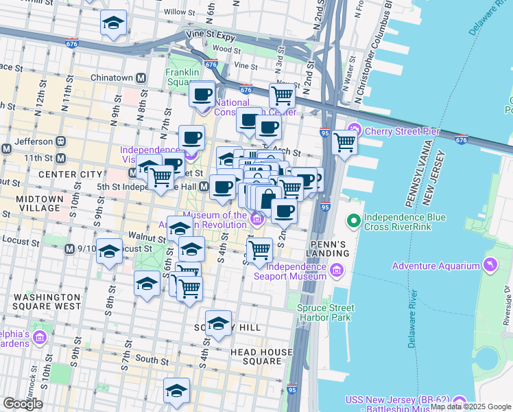 map of restaurants, bars, coffee shops, grocery stores, and more near in Philadelphia