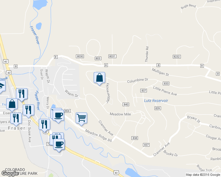 map of restaurants, bars, coffee shops, grocery stores, and more near 64 Jabberwocky in Fraser