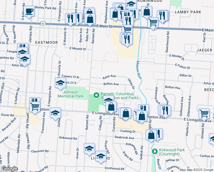 map of restaurants, bars, coffee shops, grocery stores, and more near 3503 Bolton Ave in Columbus