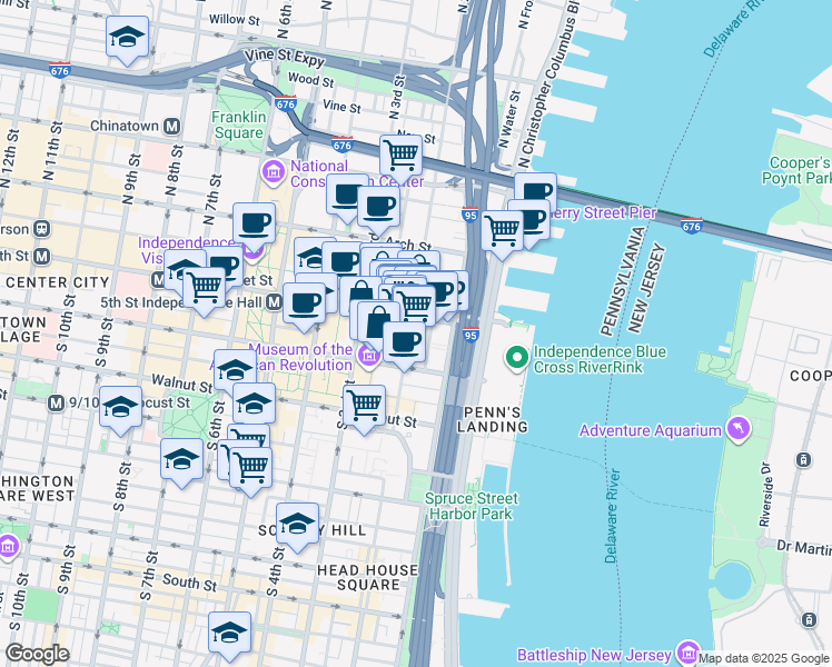 map of restaurants, bars, coffee shops, grocery stores, and more near 218 Church Lane in Philadelphia