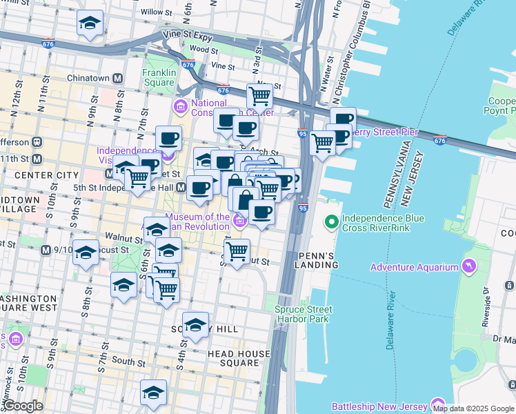 map of restaurants, bars, coffee shops, grocery stores, and more near in Philadelphia