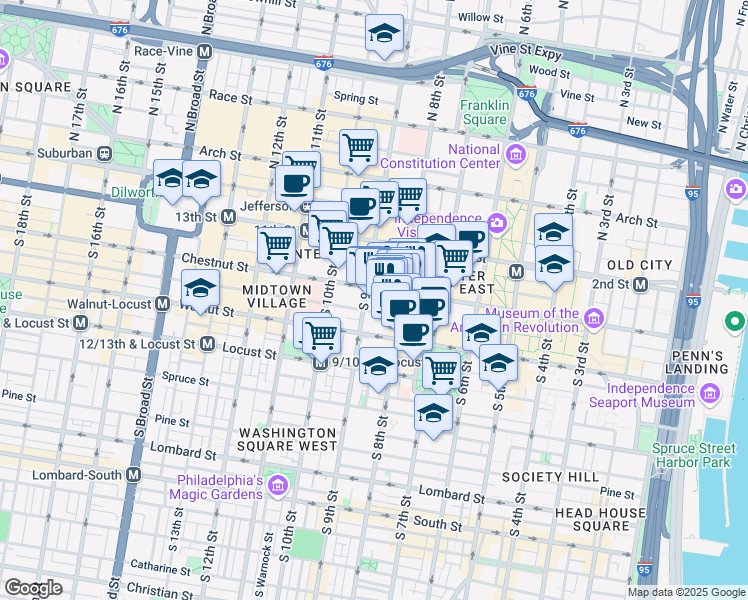 map of restaurants, bars, coffee shops, grocery stores, and more near 812 Chestnut Street in Philadelphia