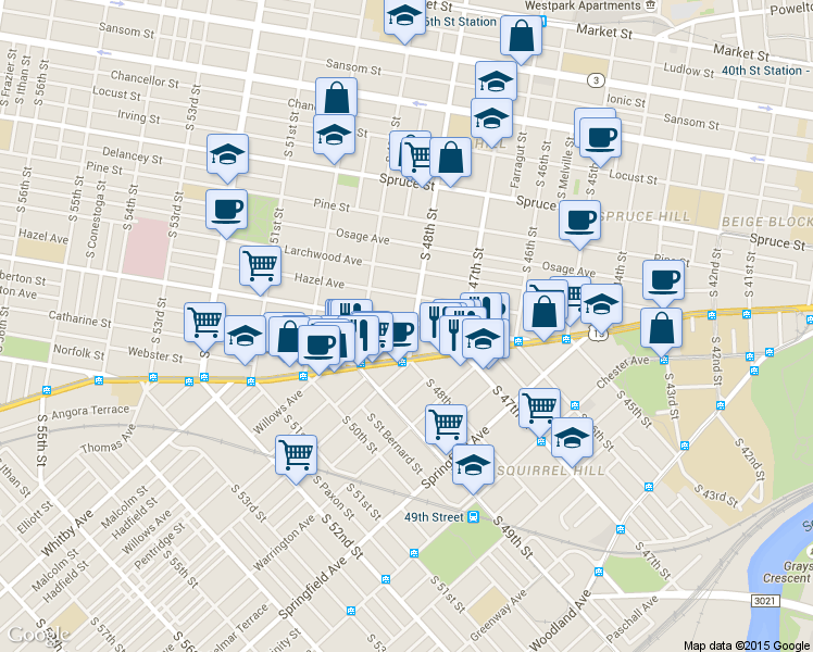 map of restaurants, bars, coffee shops, grocery stores, and more near in Philadelphia