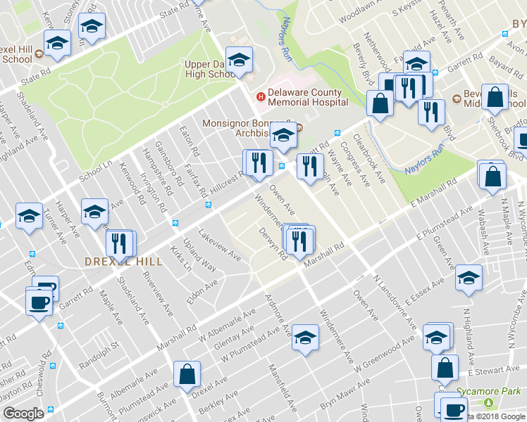 map of restaurants, bars, coffee shops, grocery stores, and more near 360 Windermere Avenue in Lansdowne