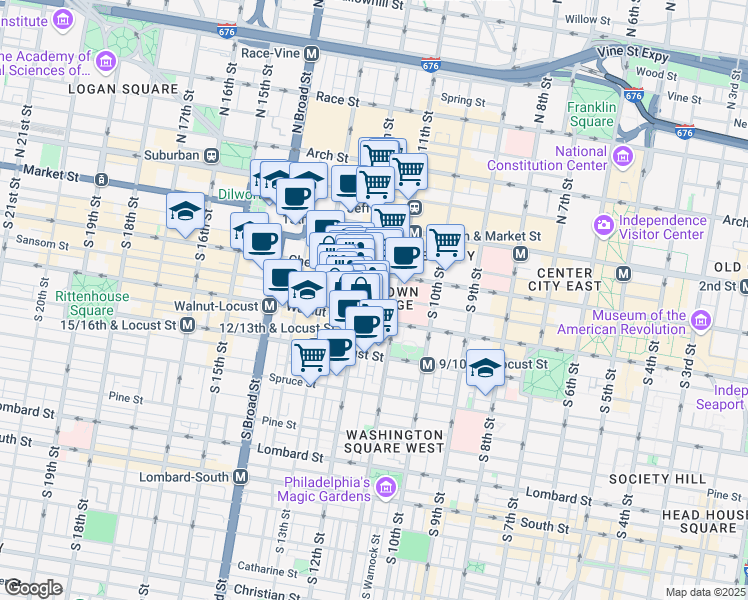 map of restaurants, bars, coffee shops, grocery stores, and more near in Philadelphia