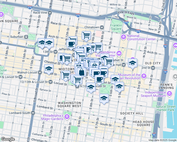 map of restaurants, bars, coffee shops, grocery stores, and more near 904 Chestnut Street in Philadelphia