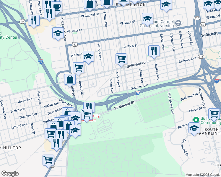 map of restaurants, bars, coffee shops, grocery stores, and more near 437 Nace Avenue in Columbus