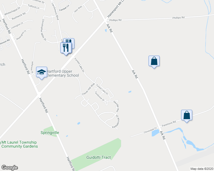 map of restaurants, bars, coffee shops, grocery stores, and more near 905A Harwood Court in Mount Laurel Township