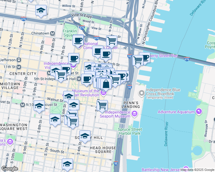 map of restaurants, bars, coffee shops, grocery stores, and more near in Philadelphia