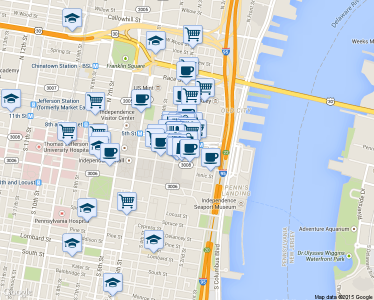 map of restaurants, bars, coffee shops, grocery stores, and more near in Philadelphia