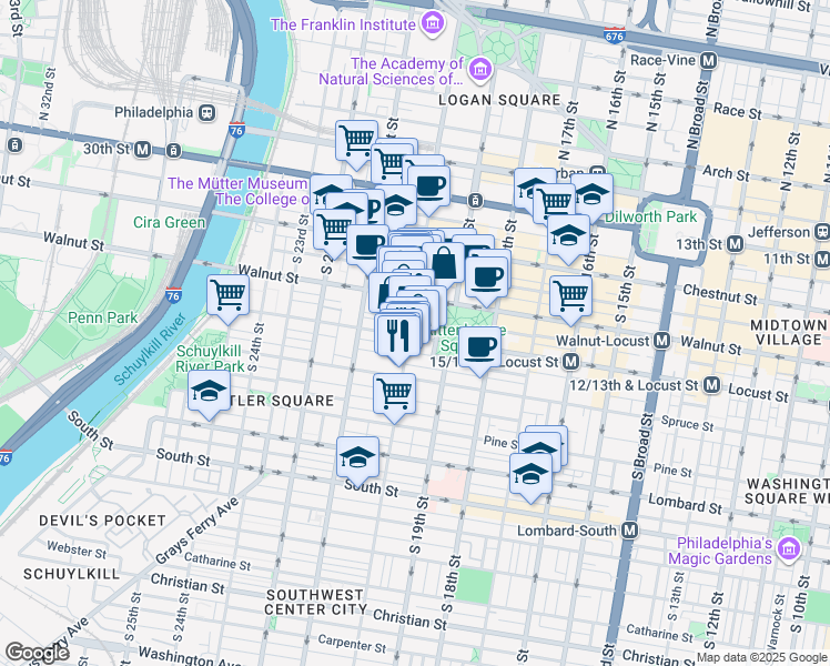 map of restaurants, bars, coffee shops, grocery stores, and more near in Philadelphia