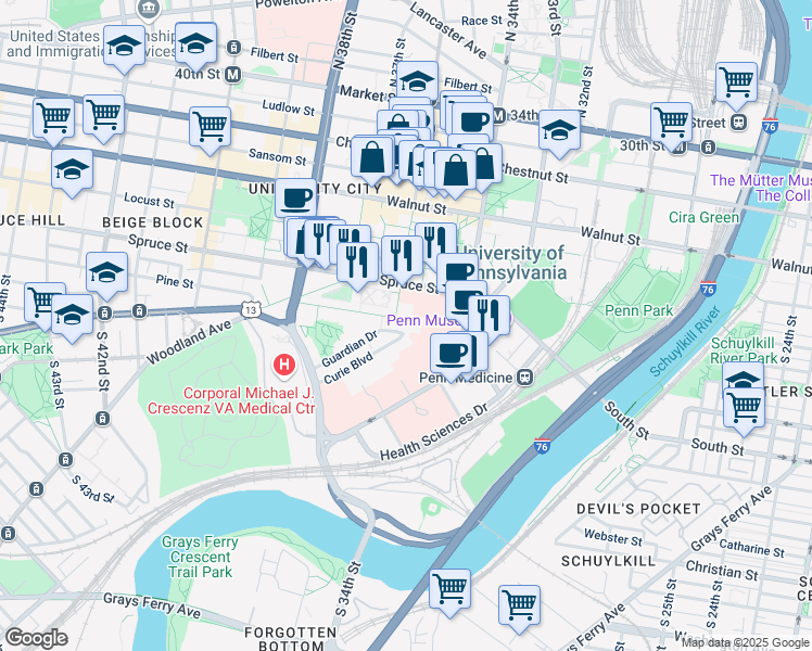 map of restaurants, bars, coffee shops, grocery stores, and more near 2700 Hamilton Walk in Philadelphia