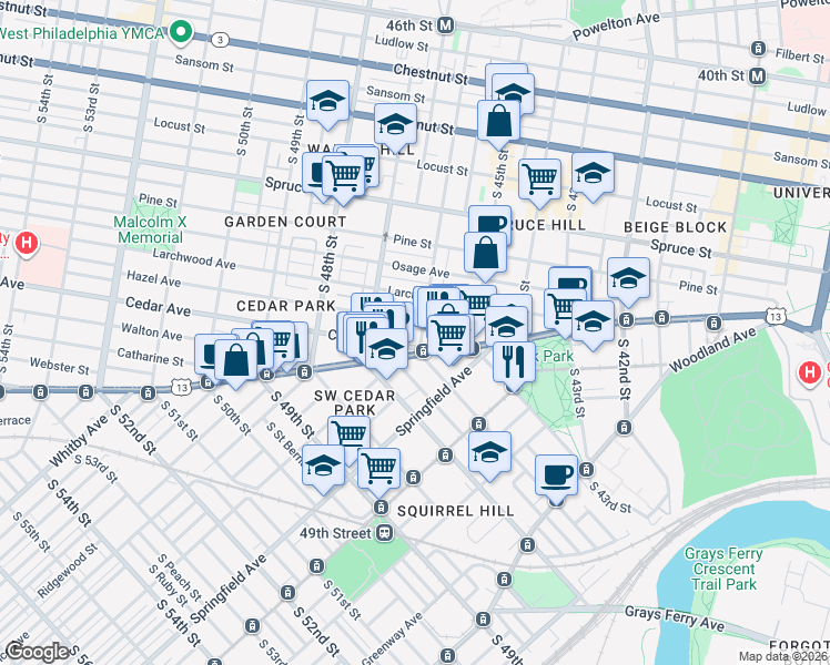 map of restaurants, bars, coffee shops, grocery stores, and more near in Philadelphia