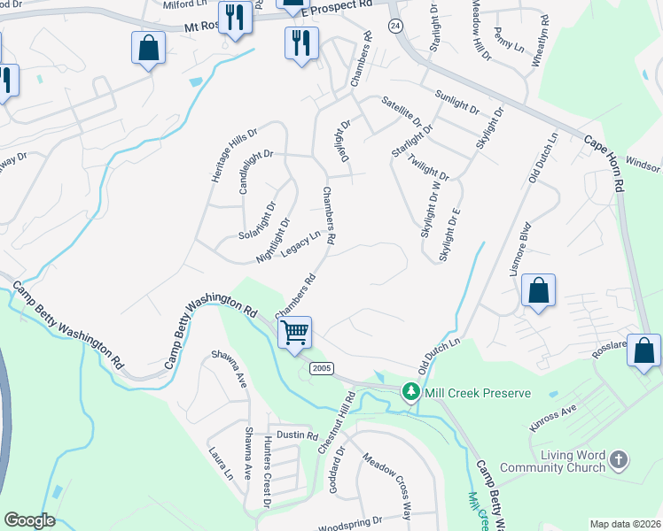 map of restaurants, bars, coffee shops, grocery stores, and more near 2991 Legacy Lane in York