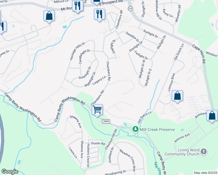 map of restaurants, bars, coffee shops, grocery stores, and more near 2991 Legacy Lane in York