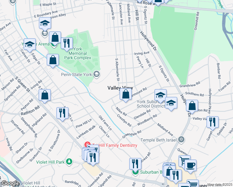 map of restaurants, bars, coffee shops, grocery stores, and more near in Valley View